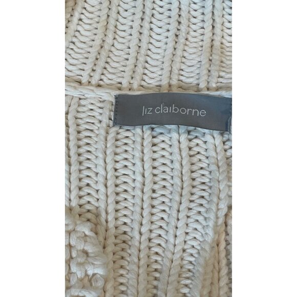 Liz Claiborne Womens Cream Thick Knit Cardigan Sweater Large 3/4 Sleeve - Picture 4 of 11